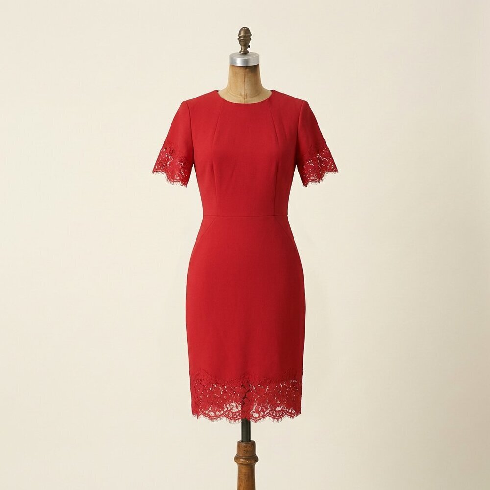 H&M Vintage Style Red Lace Pencil Dress - Size 8 - Like New - Picture 2 of 8
